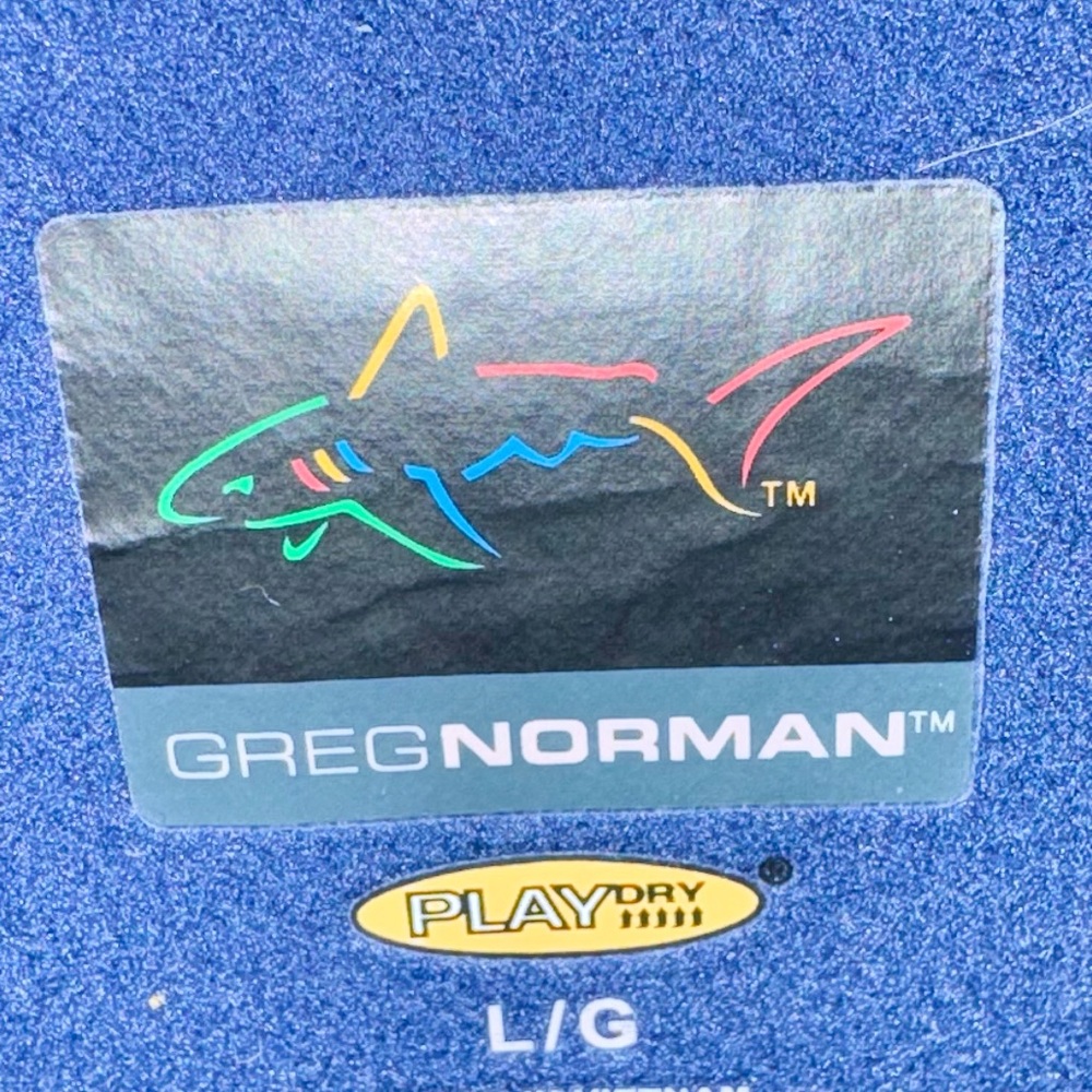 Greg Norman Collection Multicolor Shark Logo on Blue Background - Picture 3 of 4